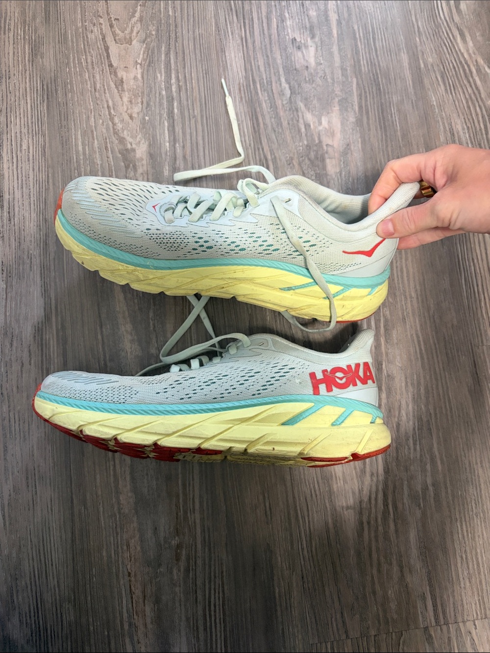 Hoka Women's Pale Blue & Yellow Running Sneakers with Coral Accents